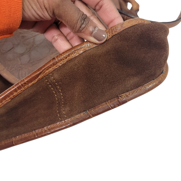 Vintage Enzo Angiolini Saddle Bag Dark Brown Crossbody Leather Suede Embossed - Picture 6 of 16